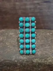 Native American Sterling Silver & Turquoise Cluster Ring by Nez Size - 6.5