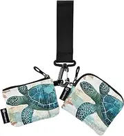 [XYMZR] Mini Zip Around Wristlet keychain Wallet Sea Turtle Vintage for Women Personalized Pattern Detachable Dual Pouch Wristlet Portable Wallet Phone Coin Purse, Multi-colored, One Size