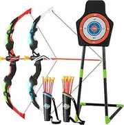 Costway Youth Archery Bow Set, Bow and Arrow Toys for Kids with LED Light Up Bow, 20 Suction Cup Arrows, Standing Target, Arrow Case, Indoor & Outdoor Sport Gifts for Boys Girls Ages 3-12