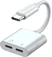 USB C Adapter for Headphones, USB C to Dual USB C Headphone and Charger Adapter, 2 in 1 Dual USB C Splitter for MacBook Pro, Compatible with iPhone 15 Pro Max, Galaxy S23