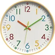 NQQNQQ MO-N Silent 12-Inch Wall Clock, Non-Ticking Battery Operated Colorful Clock for Classroom, Bedroom, School, Analog Wall Clock for Time Teaching. (B Type)