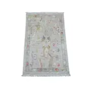 2'x3'1" Battleship Gray Afghan Angora Oushak Hand Knotted Wool Mat Rug G20483