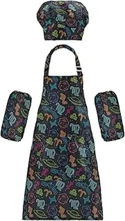 AIXIWAWA Kids Apron Chef Hat Set, Child Kitchen Bib Aprons Adjustable for Cooking Baking Painting (Colorful Zodiac)