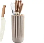 6 PCS Kitchen Knife Sets with Block, Anti-Slip Handle, Beige