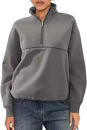 [Rvnsu] Womens Half Zip Pullover Sweatshirt,Fleece Stand Collar Long Sleeve Sweatshirts Hoodie Oversized Pullovers Tops