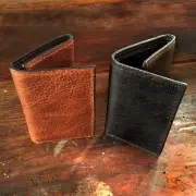 Handmade Amish Leather Trifold Wallet in Black or Brown Tri Fold Cash Holder