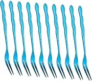 IMIKEYA 10pcs Reusable Stainless Steel Fruit Forks with Two Prongs Elegant Dessert Picks for Parties Hotels and Cafes for Appetizers and Summer Gatherings Blue