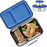[AOHEA] Stainless Steel Lunch Box for Kids, Leak Proof Bento Lunch Box BPA Free 304 Stainless Steel Bento Box Stainless Bento Box with Containers for School and Office(Blue)