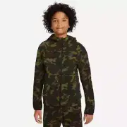 Nike Tech Fleece Boys L Green Black Camouflage Zip Hoodie Sweatshirt Jacket NEW