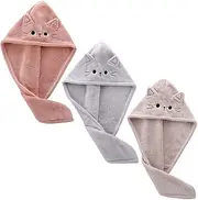 ADOCARN Hair Dry Towel Wrap for Women Soft Absorbent Hair Cap Cat Pattern Bath Shower Cap for Girls