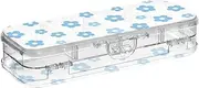 Yoogain Lovely Blue Bow-shaped Flowers Clear Pencil Box Plastic Double-Deck Pens Case Boxes For Craft Art With Lid