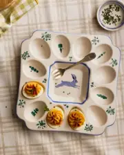 Anthropologie Lexington Deviled Egg Platter Bunny Rabbit 12Egg Serving Plate NEW