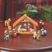 Mini Christmas Nativity Set, 9 Piece Set includes Manger and 8 Figurines