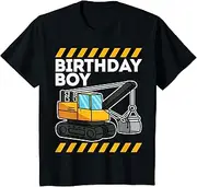 [X.Style] Kids Digger Construction site Caution Birthday boy 1st 2nd 3rd ds822 T-Shirt (S) Black