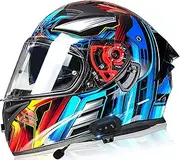 Full Face Motorbike Helmet with Bluetooth Motorcycle Helmet Adult Street Helmet with Dual Visors for Men Women Pedal Motocross Cruiser DOT/ECE Approved