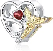 [OutstandLong] Silver Nurse Charm Heart Nurse Stethoscope Bead fit Pandora Bracelets for Doctor Medical Student Women Graduation Gifts, Metal, base