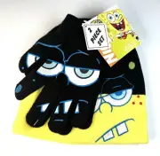 Nickelodeon SpongeBob Squarepants Winter Hat Beanie Cap Gloves Adorable NEW