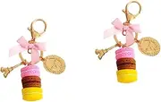 [Housoutil] 2pcs Car Keychain Ring Macarons Keyring Metal Keychain Eiffel Tower Pendant
