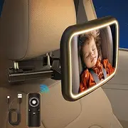 Baby Mirror with Light - Universal Car Mirror for Baby Seat, Rear Facing - Wide Crystal ClearView Hook Clip, ShatterProof