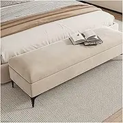 Bed End Bench Storage Ottoman, Storage Bench for Bedroom End of Bed, Ottoman Foot Rest with Storage Bins, Ottoman with Storage for Living Room, Velvet Ottoman Bedroom Bench(Khaki)