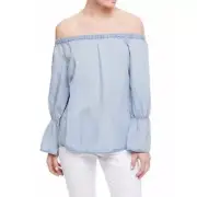 Sanctuary Off Shoulders Sunbleach Bell Sleeve Tencel Top Womens Small Petite NEW