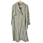 NEW TopShop Black & White Checkered Plaid Belted Mid Length Trench Coat 10