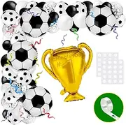 102Pcs Soccer Balloon Arch, Black and White Soccer Balloons Arch Garland Kit, Mylar Foil Latex Soccer Ball Balloons for Kids Soccer Birthday Theme Party Supplies
