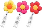 COMNESTBI 3Pcs Retractable Badge Holder Flower Shaped Id Card Clips for Nurses Students Office Staff Lightweight and Convenient Keychain