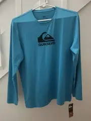 NWT Quicksilver Rash Guard Solid Streak Mens Small Blue Longsleeve UVP 50