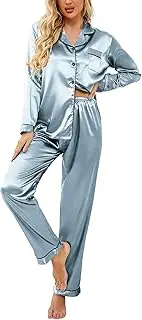 [Ekouaer] Women Satin Pajamas Silk Sleeveless Pjs Set Soft Camisole Tops and Pants with Pockets S-XXL