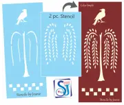2 pc STENCIL Willow Tree Crow Vertical Country Family Home DIY Art Signs Joanie