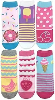 [Jefferies Socks] Girls' Little Sweat Treats Ice Cream/Donuts Fashion Crew Socks 6 Pair Pack