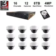 NVR Kit: 16CH NVR+Total 8TB Hard Drive+4MP Dome IP Cameras (12 Pieces)
