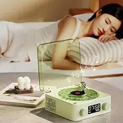 ElgnAura 4 Modes Stereo Speakers, Vintage Record Player Portable Turntable Speaker with Clock and Soft Night Light for Bedroom Ambiance (Green)