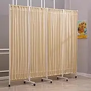 Hospital Privacy Screen with 4 Panels,Room Divider Curtains Screen,Movable Hospital Partitions Screen with Wheels, Freestanding Divider for Home,Beige