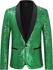 [Maiyifu-GJ] Men's Sequins Suit Jacket Slim Fit Shawl Lapel Blazer Sport Coats 1 Button Tuxedo Jackets for Prom Party Dinner