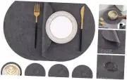 Round Faux Leather Placemats and Coasters, Washable Dual Set of 4 Dark Grey