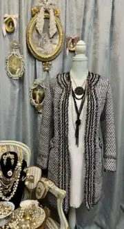 NWT Black White Tweed Coat Size M With Jewelry Set