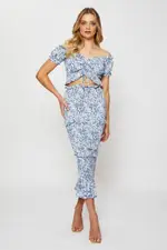 Print Smocking Pencil Midi Skirt - Size 14, Women's Midi Bodycon