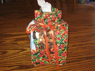 Wizard of OZ Dorothy bed of Poppies cotton Fabric Handmade sqr Tissue Box Cover