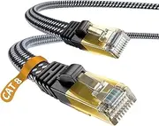 DanYee Ethernet Cable CAT8 Flat High Speed Nylon LAN Network Patch Cable Gold Plated Plug STP Wires RJ45 Ethernet Cable 0.5M 1M 2M 3M 5M 8M 10M 15M 20M 30M(Black-8m)