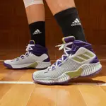 【現貨速發】ADIDAS PRO BOUNCE 2018團隊款中幫實戰籃球鞋男女 白/深紫/金屬黃(推薦選大半碼) 44