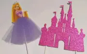 2pcs Rapunzel Cake topper Pink Castle Princess Tangled Cupcake Toppers