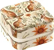 [Diusye] Kangaroo in Sunflower Florals Small Jewelry Box for Ring Earring Necklace Bracelet Bangle, Mini Travel Jewelry Case Storage Organizer for Women Girls Gifts