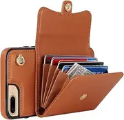GoshukunTech for iPhone 7 Plus Case,Wallet Case Card Holders for iPhone 8 Plus,PU Leather Card Slots Phone Cover Kickstand Feature with Strap Wrist, Crossbody Lanyard [Brown]