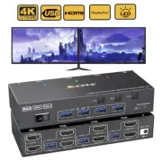HDMI KVM Switch Dual Display 2 Monitors 3 Computers 4K@60Hz with 4 USB 3.0 Ports