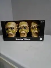 Halloween 3-pc 7” Zombie Head Blow Mold Props Lights Up & Howling Sound/Laughs