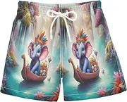 [RPLIFE] Swimming Shorts for Boys, Big Boys Swim Trunks 2t, Whimsical Cute Blue Elephant