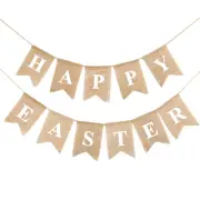 2 Meters HAPPY EASTER Burlap Banners Vintage Jute Bunting Garland 11 Flags For