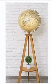 Elegant 18.8-Inch Raised Embossed World Globe Floor Stand with Wooden Base - Perfect for Home and Office Decor(C)